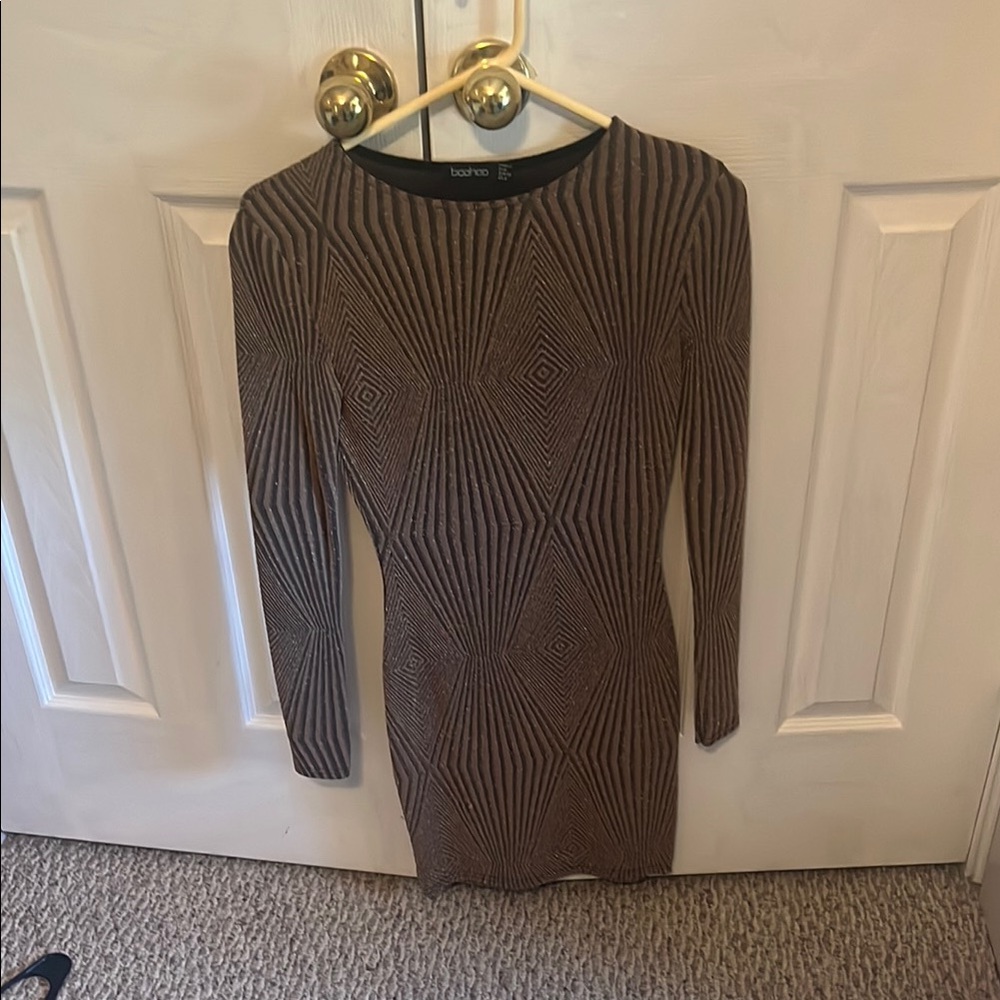 Boohoo Brown Geometric Women's Dress
